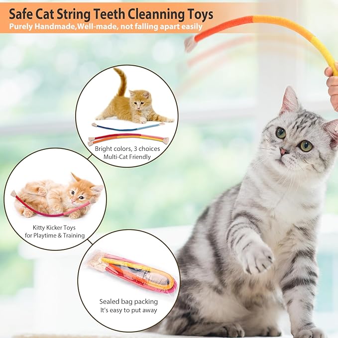Retro Shaw Cat Chew Toys, 3-Pack Durable Rope Toys with Refillable Organic Catnip, Safe Dental Cleaning Interactive Toy for Indoor Cats & Kittens, 23.6 Inches