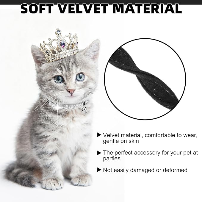 EXPAWLORER Soft Velvet Safe Cat Collars for Girl Cats - Rhinestones Adjustable Collars Breakaway- Chirstmas Cat Clollar Gifts with Bells for Boy Cats Kitty and Small Dogs(XS,Black)