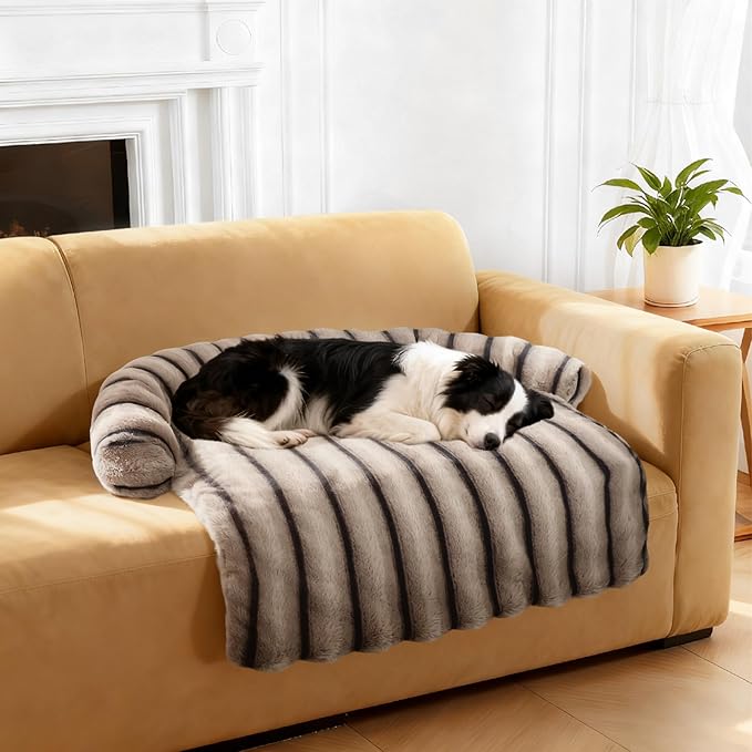 Large Dog Couch Bed, Fluffy Washable Couch Protector for Dogs with Removable Cover, Non-Slip Dog Sofa Bed, 45x37 Inch, Brown