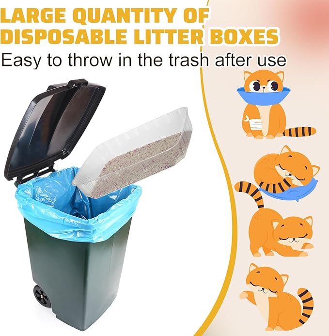 Zubebe 50 Pack Disposable Cat Litter Box for Cats, Large Disposable Kitty Litter Tray Boxes 19.69 x 15.75 x 3.94 Inches Plastic Pets Pan Standard for Indoor Home Travel Portable(Clear)