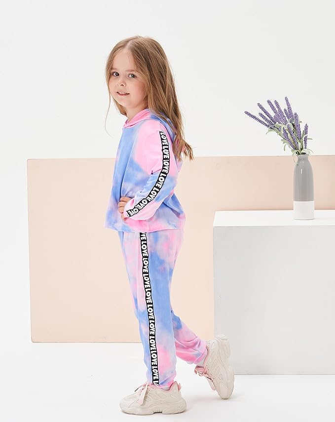 Toddler Baby Girls Clothes Long-sleeve Tie Dye Hoodie Sweatshirt Pants Hooded Outfit Set