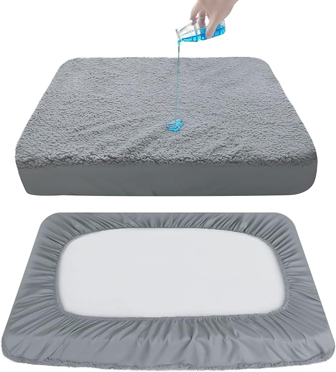 Dog Bed Covers 2 Pack Soft Plush Replacement Washable, Waterproof Pet Mattress Bed Liner Grey 41x29 Inches, for Dog/Cat, Cover Only