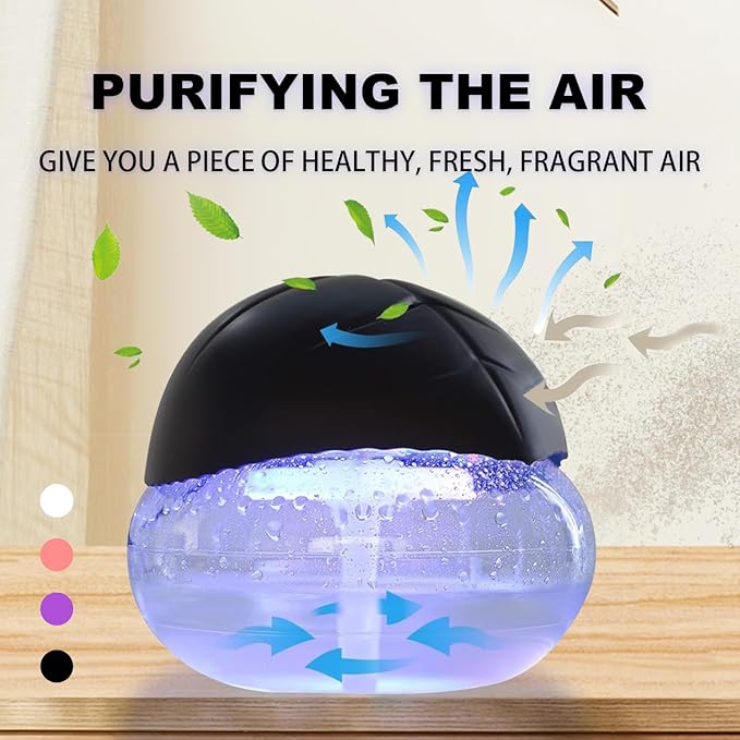 Air freshener (Purple) - for Home, Bedroom and Office - Essential Oil Aroma Diffuser with LED Coloured Night Light with Soothing Water Flow Sound - Water Filtered air Purifier for Pets and Smokers.