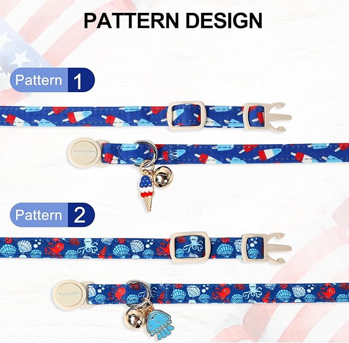 Lionet Paws 2pcs Pack Summer Cat Collars,Breakaway Kitten Blue Cat Collars,Sea Shell and Popsicle Cats Collar