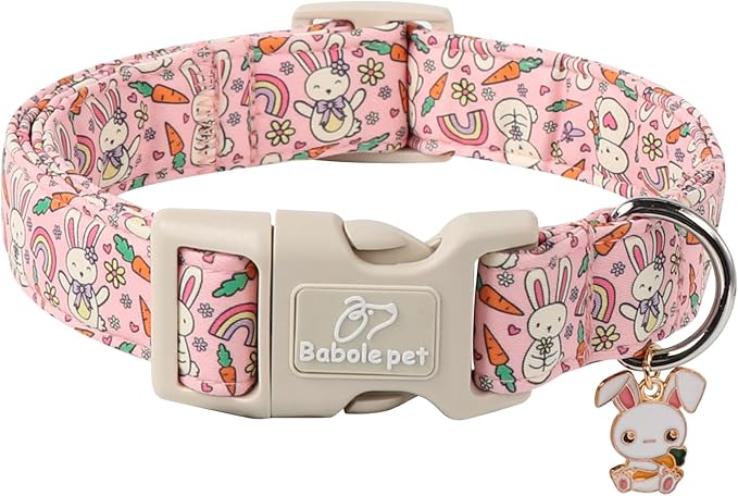 Easter Dog Collar for Large Dogs - Pink Girly Bunny Dog Collars, Cute Girl Dogs Easter Collar, Adjustable Female Spring Holiday Pet Collars with Quick Release Buckle XL