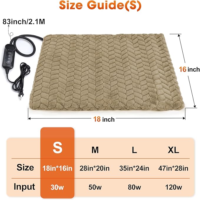 GASUR Heated Cat Bed, Waterproof Cat Heating Pad Indoor w/Timer, Temp Adjustable Pet Heating Pads for Cats Dogs, Auto Power-Off, Cats Warming Bed w/Remove Washable Cover, Anti-Chew, 18''x16'', Small