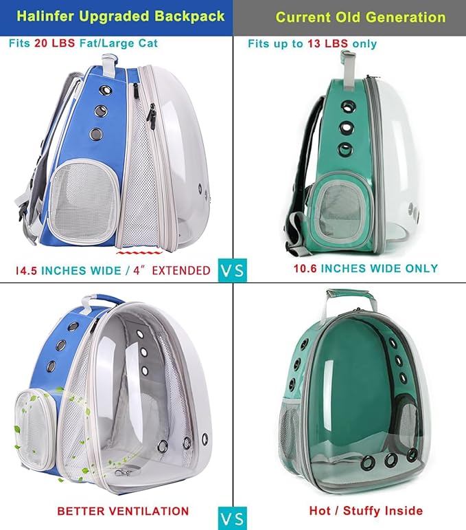 Front Expandable Cat Backpack Carrier, Fit up to 20 lbs, Space Capsule Astronaut Bubble Window Pet Backpack to Carry and Transport Large Cat and Small Puppy Blue