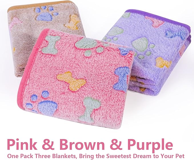 LeapSheep Pet Blankets for Dogs Cats - 3Pack Bone Pattern Super Soft Fluffy Dog Blankets for Small Medium Large Doggy Kitten (Bone, Small)