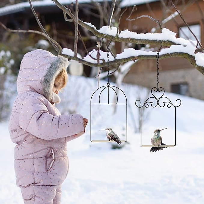 MIXXIDEA 3PK Hummingbird Perch, Hummingbird Swing with Metal Frame, Bird Swing with Wooden Dowel and Hanging Chain,Suitable for Hanging Indoor,Outdoor, Lawn,Patio,Garden