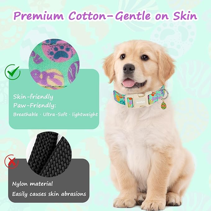 Easter Dog Collar for Small Dogs, Adjustable Green Small Dog Collar with Colorful Eggs Pattern, Cute Easter Dog Collars Girl Boy Collar for Dogs -S