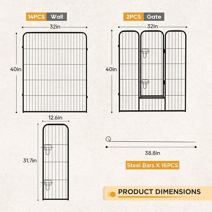 BestPet Indoor Dog Playpen,40inch 16 Panels Dog Pen Fence Outdoor Pet Playpen Pet Exercise Pen for RV Camping Yard, Black