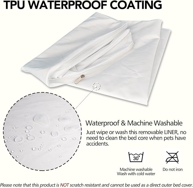Waterproof Dog Bed Liner, Washable Replacement Cover Reusable Pet Pee Water Resistant Proof with Zipper, Liner Only 54x44 inch