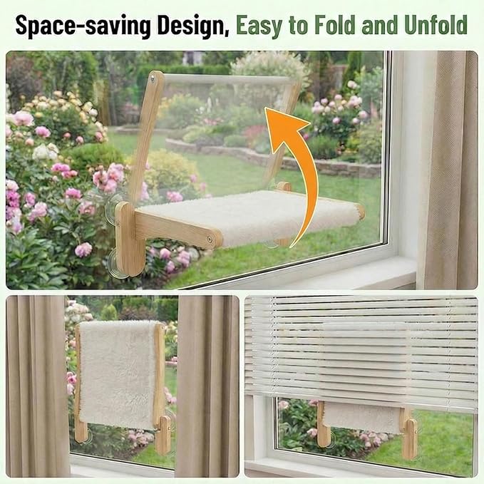 2-in-1 Cat Window Perch & Hummingbird Feeder, Heavy Duty Foldable Cat Hammock with 4 Super Strong Suction Cups, Plush Cats Bed for Bird Watching – Indoor Pet Window Seat & Unique Gift for Cats Lovers