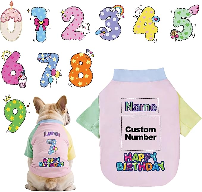 Custom Dog Birthday Shirt,Personalized Pet Apparel Print with Name Age Number,Pet Birthday Outfit,Lightweight Breathable Cotton Vest for Small Medium Large Dogs Cat (Dopamine Pink, Small)