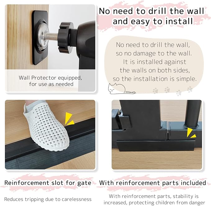 Lumizone Extra Tall Cat Gate 61.02" High Pressure Mounted Extra Wide 34.06"-38.38" (17Sizes) 1.37" Gap No Drilling Auto-Close Tall Pet Gate for Dogs (Black, 34.06"-38.38" W)