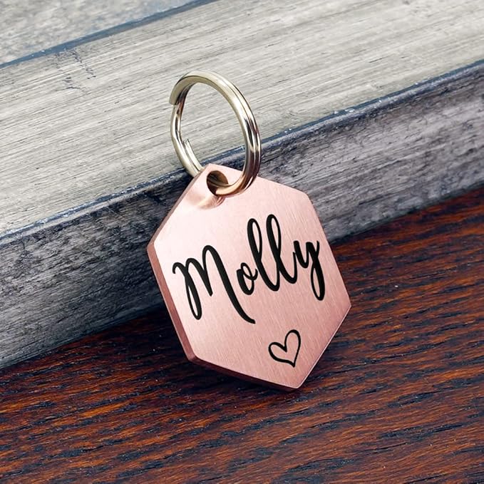 Ultra Joys Custom Personalized Dog ID Tag - Stainless Steel Hexagon Rose Gold Large