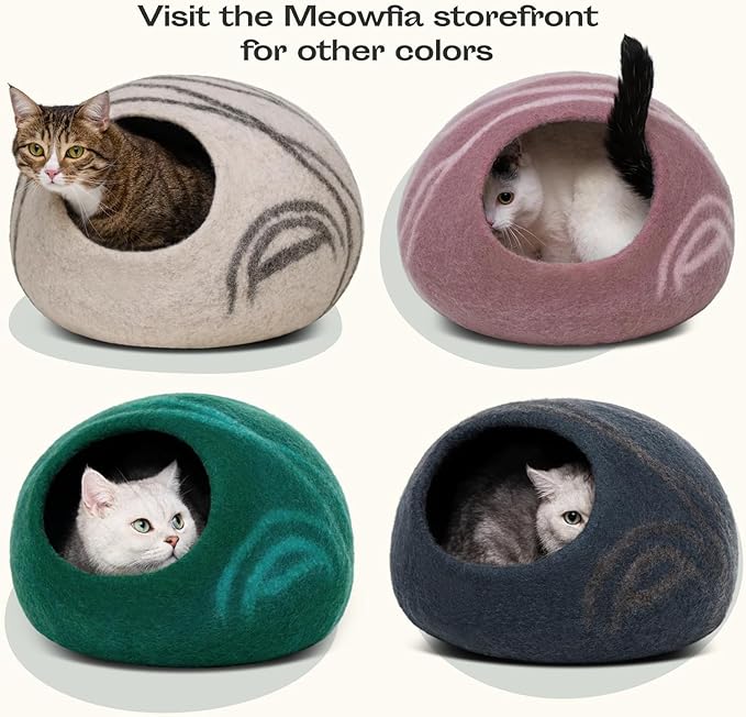 MEOWFIA Cat Cave – Premium Felt Cat Bed for Indoor Cats, Handmade Merino Wool (Beige, Large)