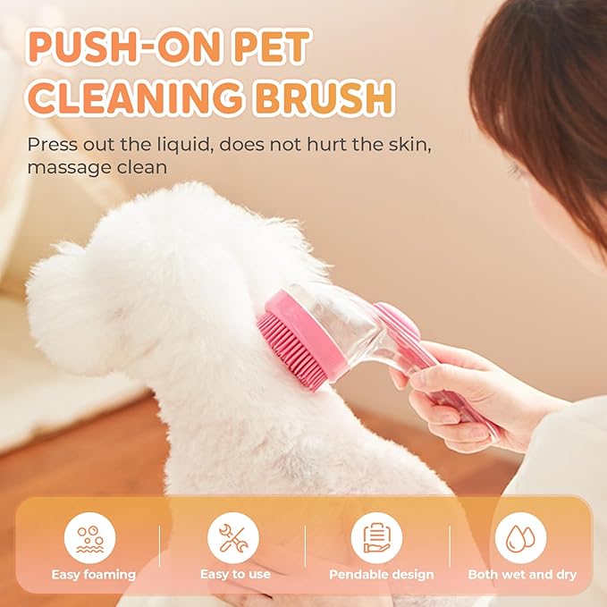Pet Bath Brush, 2025 New 2 in 1 Dog Bath Brush with Built-in Shampoo Dispenser, Pet Wash Brush for Bathing Dog Grooming Massage Brush for Long Short Haired Dogs Cats Shower (Yellow, Coarse teeth)