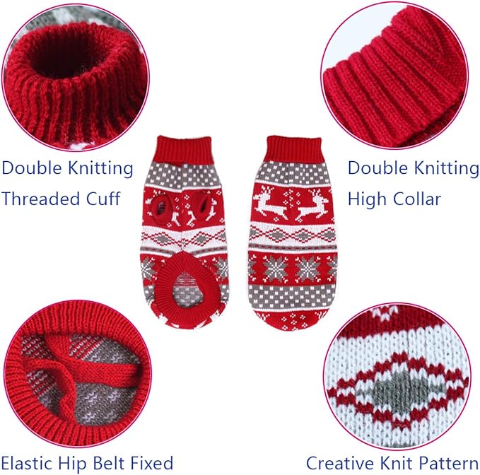 Vehomy Dog Christmas Sweaters Pet Winter Knitwear Xmas Clothes Classic Warm Coats Reindeer Snowflake Argyle Sweater for Kitty Puppy Cat-M