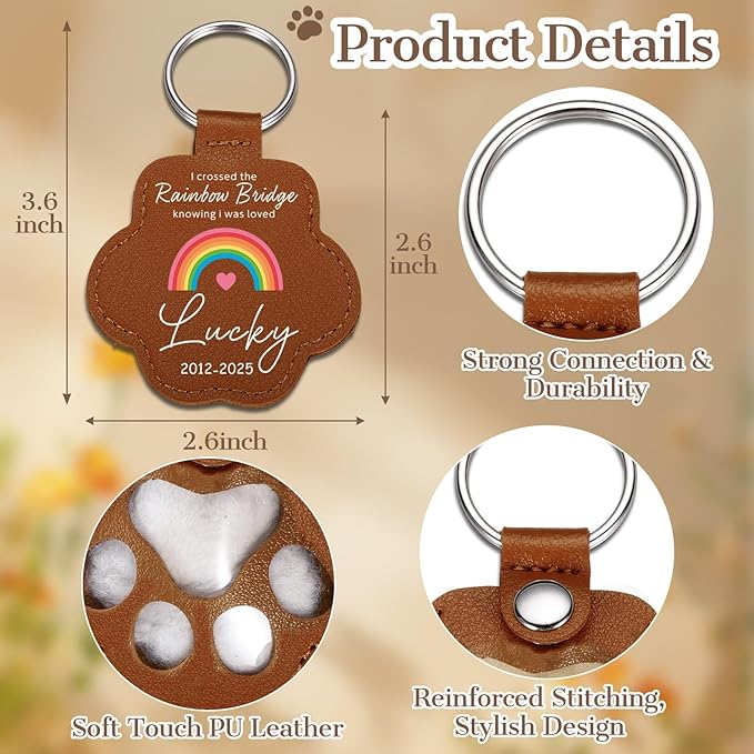 Eunigem Personalized Pet Hair Keychain for Dogs Cats-Custom Paw Keychains for Dog Hair-Shaped Leather Keychain,Pet Memorial Gifts Remembrance Accessory Refillable Keepsake for Bag or Key (Color-3)