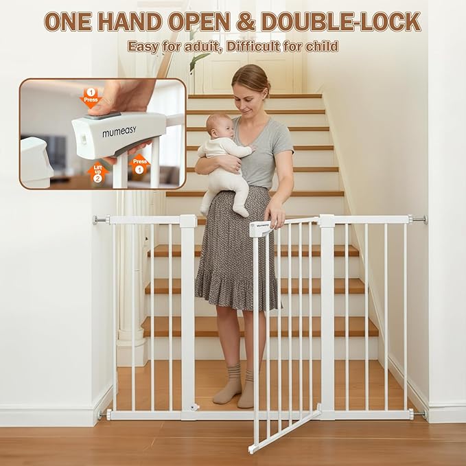 Mumeasy Baby Gate Extra Wide, 29.5"- 51.5" Pressure Mounted Dog Gate with Walk Through Door, Auto Close Pet Gate for Stairs,Doorways,House
