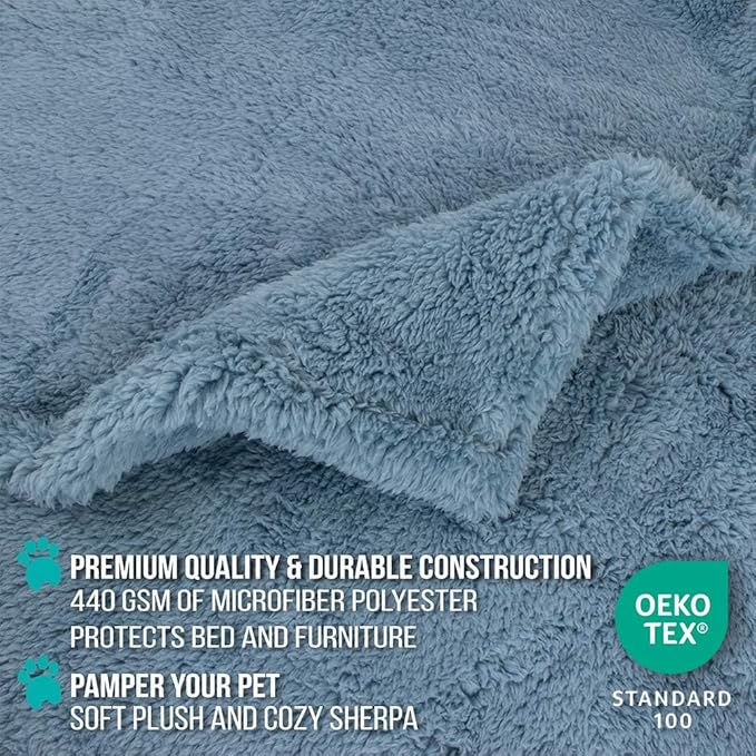 PetAmi Fluffy Waterproof Dog Blanket for Small Medium Dogs, Soft Warm Pet Sherpa Throw Pee Proof Couch Cover, Reversible Cat Puppy Bed Blanket Sofa Protector, Plush Washable Pad (Dusty Blue, 29x40)