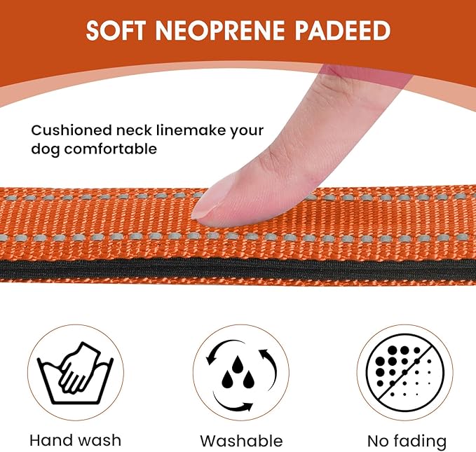 Reflective Dog Collar Padded with Soft Neoprene Breathable Quick Release Basic Dog Collars for Medium Large Dogs Orange