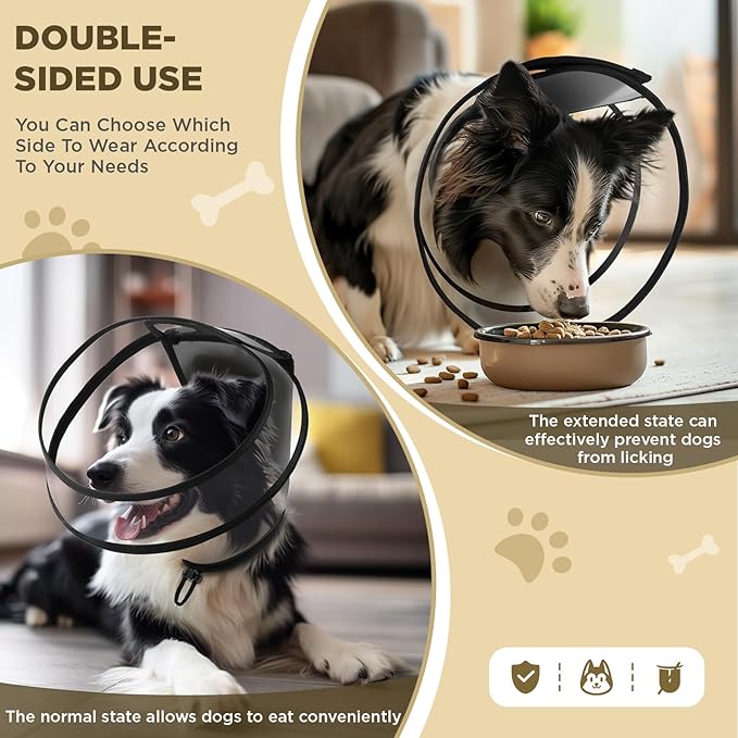 Dog Cone Collar for After Surgery,Transparent Dog Cones Alternative for Small Large Medium Size Dogs,Adjustable Depth Pet Recovery Collars,Elizabethan Collar for Dogs Stop Licking Wound(L)