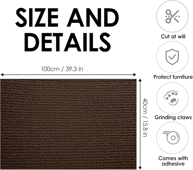 ASENKU Cat Scratch Furniture Protector, Trimmable Self-Adhesive Couch Protector from cat Claws, DIY Climb Cat Scratcher Mat for Covering Cat Tower (DeepBrown,39.3x15.8In)