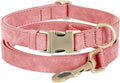 Genuine Leather Dog Collar - Adjustable Pet Collar with Quick Release Metal Buckle, Soft Skin Friendly Real Leather Collar for Small, Medium, Large Dogs (Pink Collar + Rope, L：Fit 15-23" Neck)