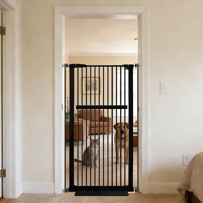 Lumizone Extra Tall Pet Gate 55.12" High Pressure Mounted 30.12"-34.05" Extra Wide (9 Sizes) 1.37" Gap for Cat Dog Stairs Doorway Hallway No Drilling Auto-Close (30.12"-34.05" W, Black)