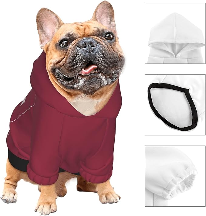 Personalized Dog Hoodie, Custom Dog Costumes for Small Dogs, Holiday Happy Dog Clothes Football Pet Shirt Sweater with Name Number for Girl/Boy Cats/Kitten, Wine, XL