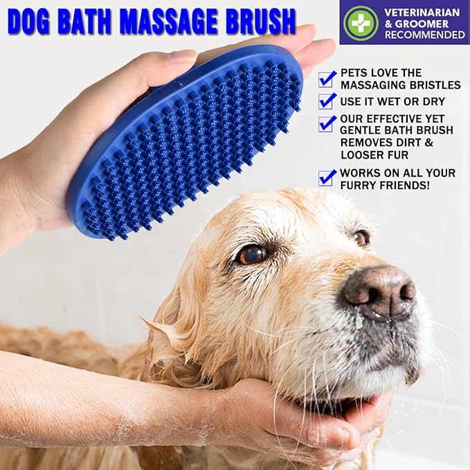Dog Grooming Brush, Dog Shampoo Bath Brush Shedding Soothing Massage Rubber Comb for Long Short Haired Dogs and Cats 2pcs