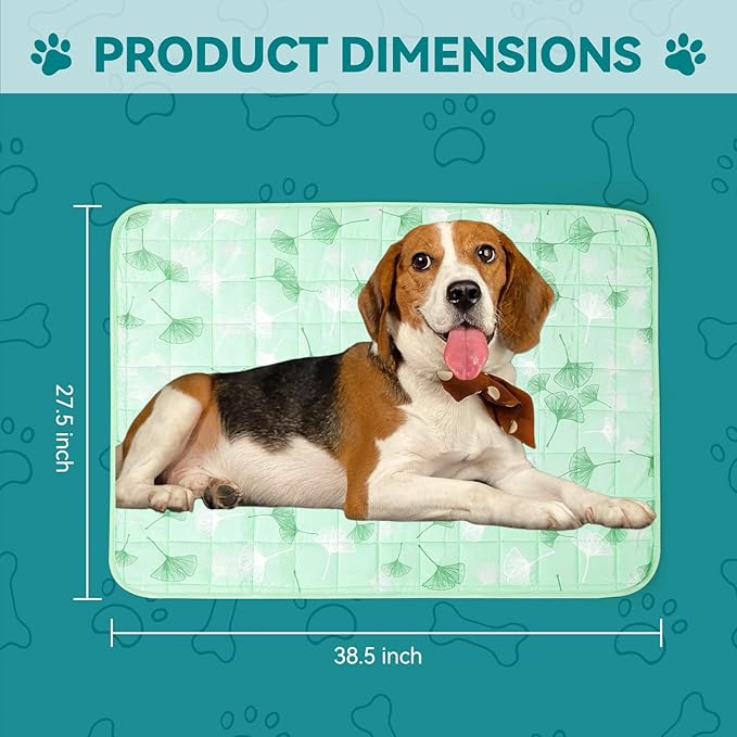 SUPRIY Pet Cooling Mat for Dogs & Cats - Qmax 0.4 Waterproof Cooling Pad, Summer Heat Relief Mat with Japanese Polyester Tech, 3 Sizes Indoor/Outdoor Use (27.5 * 38.5, Green Ginkgo Leaves)