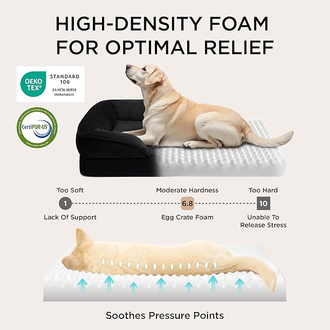 Bedsure Orthopedic Dog Bed Medium Size Dogs - Washable Medium Dog Cat Bed Waterproof, Comfort Pet Couch Sofa with Washable Removable Cover, Pets Bed with Nonskid Bottom, Black, 28"