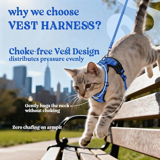 rabbitgoo Cat Harness and Leash for Walking, Escape Proof Soft Adjustable Vest Harnesses for Cats, Easy Control Breathable Reflective Strips Jacket, Navy Blue, S