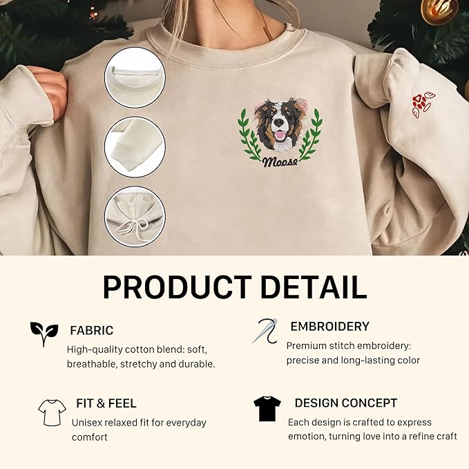 VIOLAVA Custom Cat Embroidered Christmas Sweatshirt – Personalized Pet Name Holiday Crewneck, Festive Gift for Cat Lovers