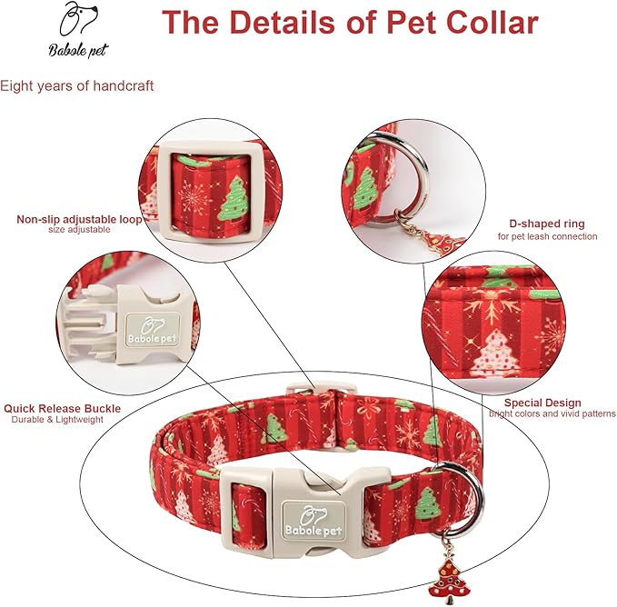 Christmas Dog Collar - Cute Red Christmas Tree Festive Puppy Collar with Safety Buckle, Soft Adjustable Holiday Dog Collars for Small Medium Large Dogs XS
