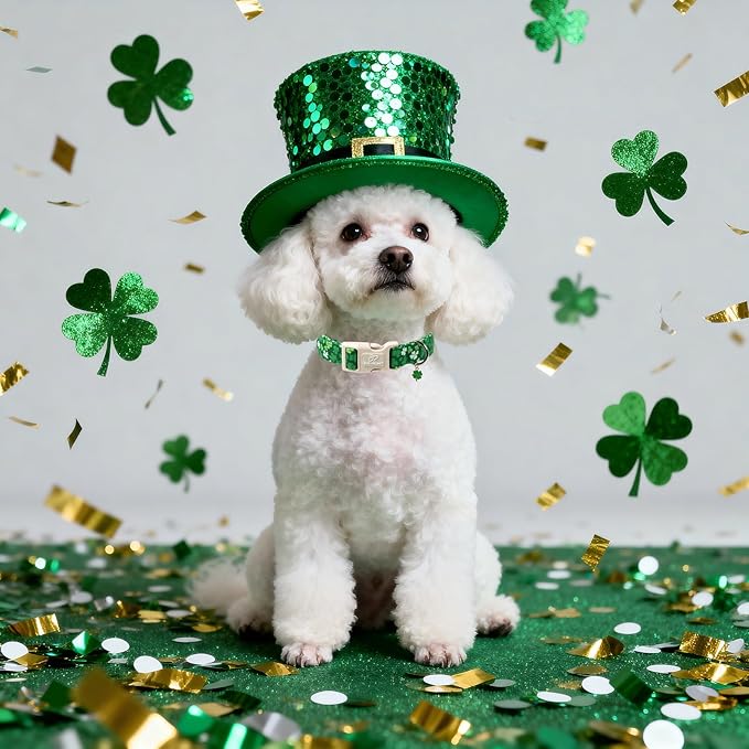St. Patrick's Day Dog Collar for Large Dogs - Bold Green Lucky Clover Dog Collars, Cute Irish Party Shamrock Puppy Collar, Lightweight Adjustable St. Patricks Day Pet Collars L