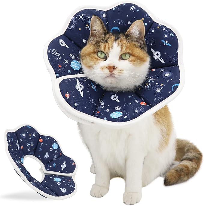 Soft Cat Cone, Adjustable Recovery Collar After Surgery to Prevent Licking Wound, Protective Cat Neck Cone, Comfortable Pet Elizabethan Collar for Cats Kittens and Puppies (M)