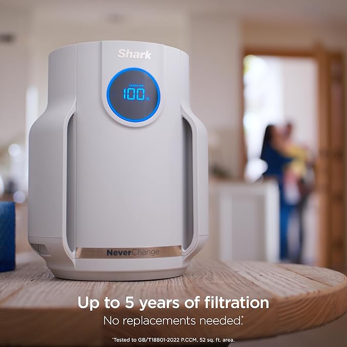 Shark Air Purifier for Home, NeverChange Compact Pro, for Bedroom, Nursery, Home Office, Dorm, HEPA-Exceeding Filter, Captures Pollutants, Pet Dander, Dust, Odor, Smoke, and More, HP072, Dove