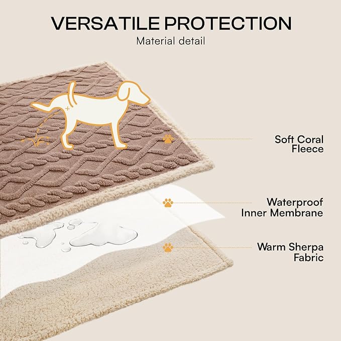 Luciphia Waterproof Pet Blanket, Liquid Pee Proof Dog Blankets for Sofa Bed Couch, Reversible Sherpa Fleece Furniture Protector Cover for Small Medium Large Dogs Cats,Khaki Large（65" x 57"）