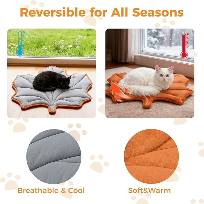 KOOLTAIL Self Warming Cat Bed Mat for Indoor Cats Dogs, Reversible Cozy Pet Heated Pad Blanket with Thermal Foil, Thicken Cat Window Perch, Puppy Kitten House for Crate, Desk, Floor,Outdoor,Maple Leaf