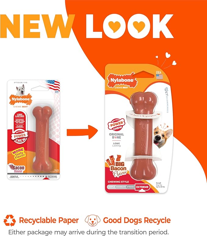 Nylabone Original Bone Power Chew Toy for Dogs, Durable & Tough Dog Toys for Aggressive Chewers, Bacon Flavor, Small - Up to 25 lbs - Up to 25 Ibs, 1 Count