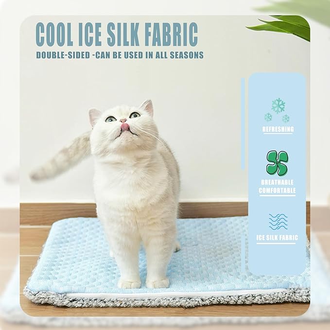 Two Uses'Cat Bed Mat,Self Warming&Cooling Cat Mat.12 * 20in.Hot/Cold Mat for Pets.Free Gel Pads and self-Heating Pads.Temperature Lock Design,Machine Washable