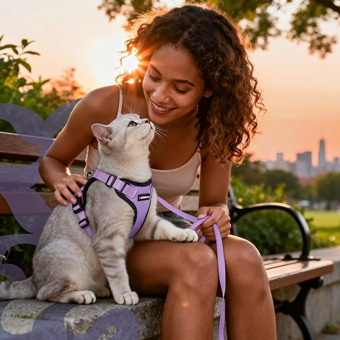 rabbitgoo Cat Harness and Leash for Walking, Escape Proof Soft Adjustable Vest Harnesses for Cats, Easy Control Breathable Reflective Strips Jacket, Light Purple, M