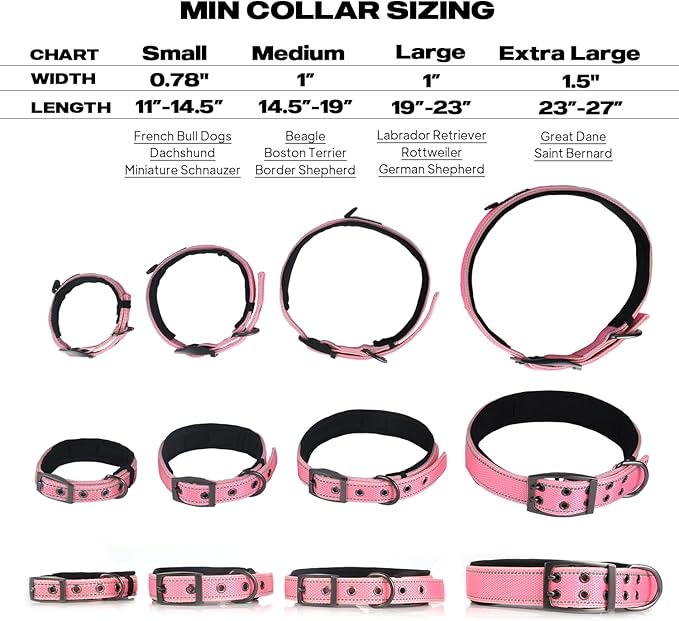 PetiFine Dog Collar for Large Dogs, Neoprene Padded and Adjustable, Reflective Wide Heavy Duty Pet Collars with Durable Metal Belt Buckle for Walking, Pink, XL