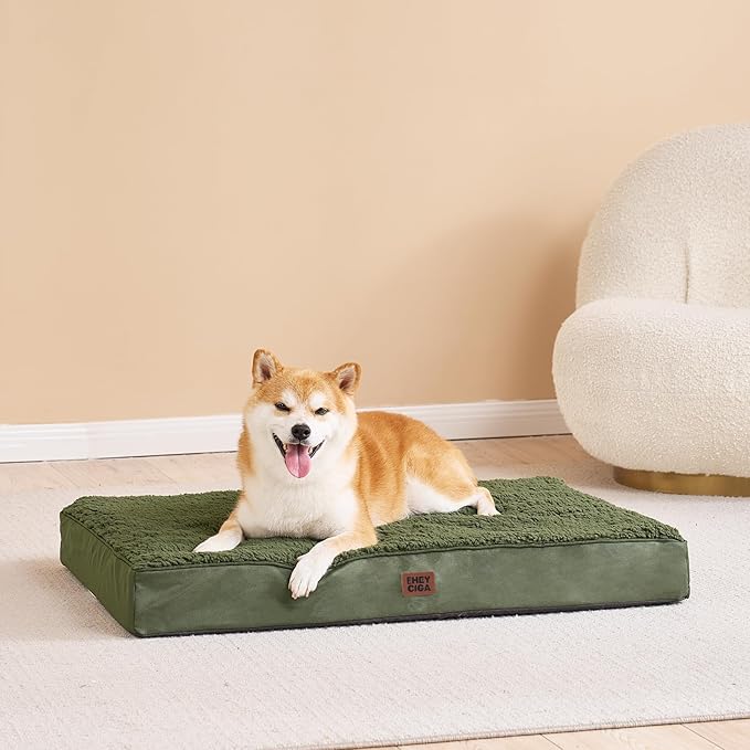 EHEYCIGA Orthopedic Dog Beds for Large Dogs with Removable Washable Cover, Dark Green, 36x27