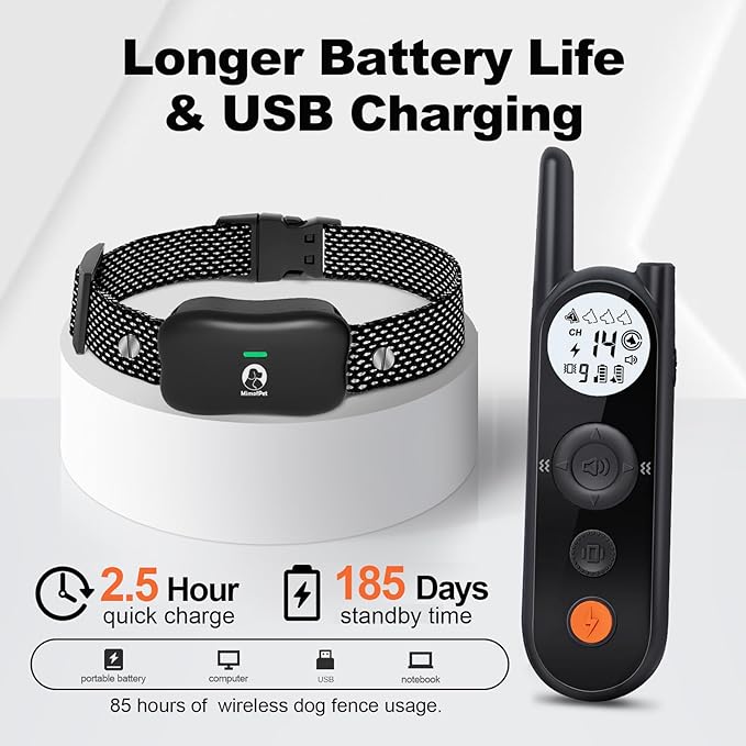 MIMOFPET Wireless Dog Fence System with Training Remote - Up to 3500ft Adjustable Electric Fence,Waterproof Training Collar Rechargeable,Pet Containment System for Large Medium Dogs