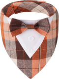 ADOGGYGO Fall Dog Tuxedo Bandana, Orange Plaid Pet Fall Collar with Bowtie, Adjustable Halloween Thanksgiving Costume for Extra Large Dogs (XL)